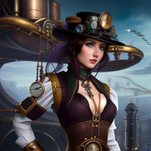 Steampunk Girl in Airship: Hyperdetailed Concept Art