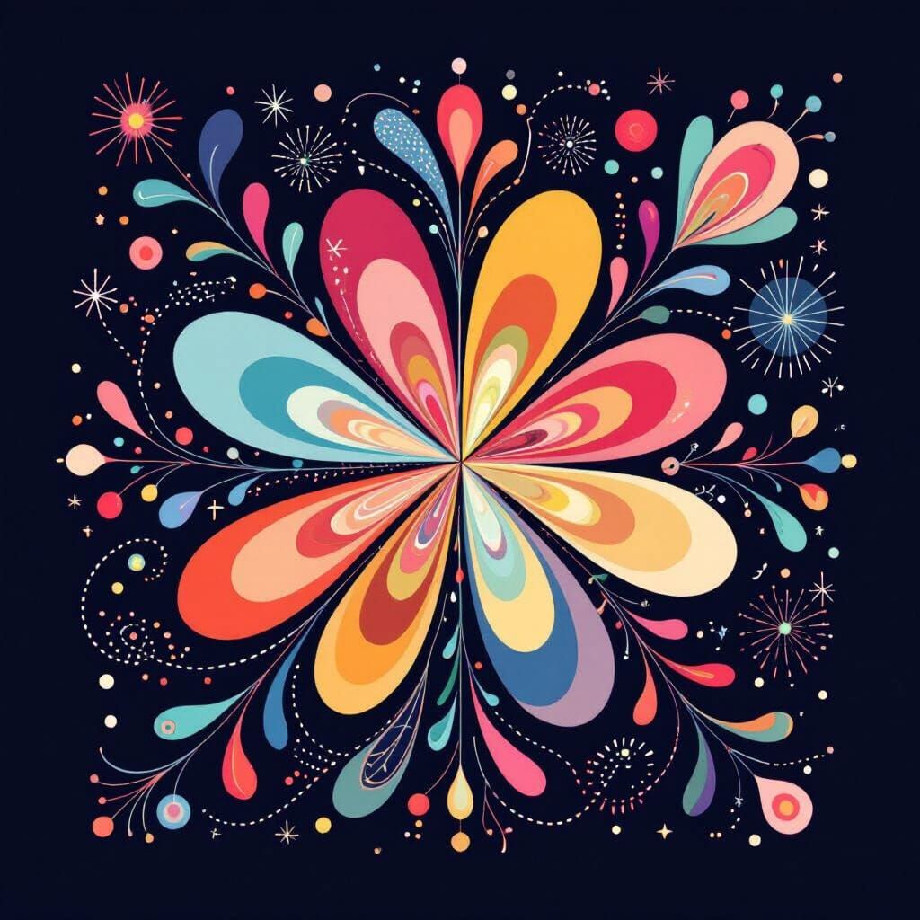 Abstract Floral Composition with Radial Bursts