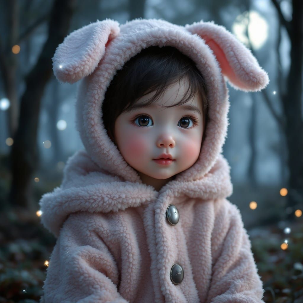 Korean Toddler in a Magical Moonlit Forest