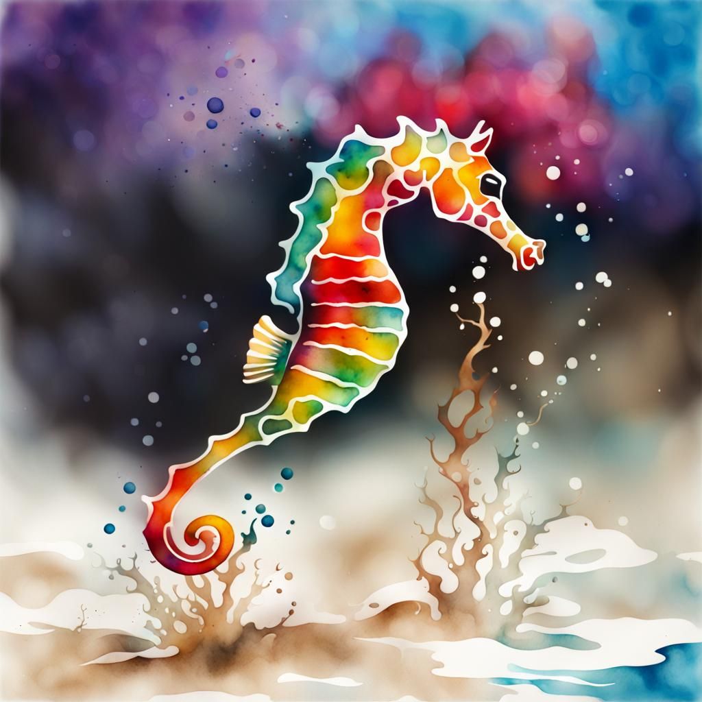 Graffiti Seahorse with Watercolour Splashes