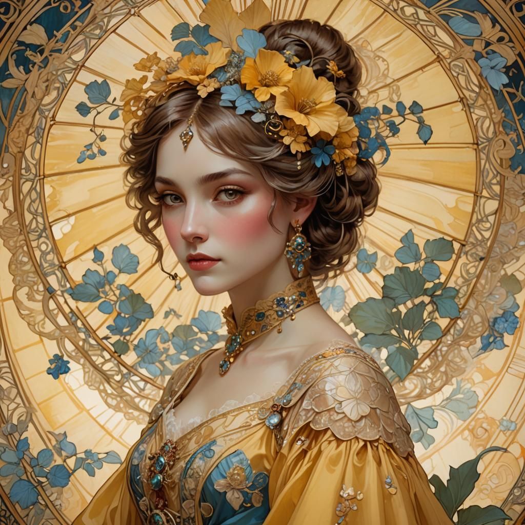 Noble Lady with Parasol in Art Nouveau Style