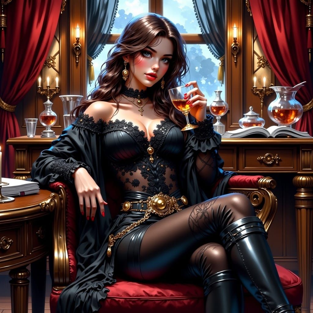 Pirate Captain Enjoys Rum in Lavish Cabin