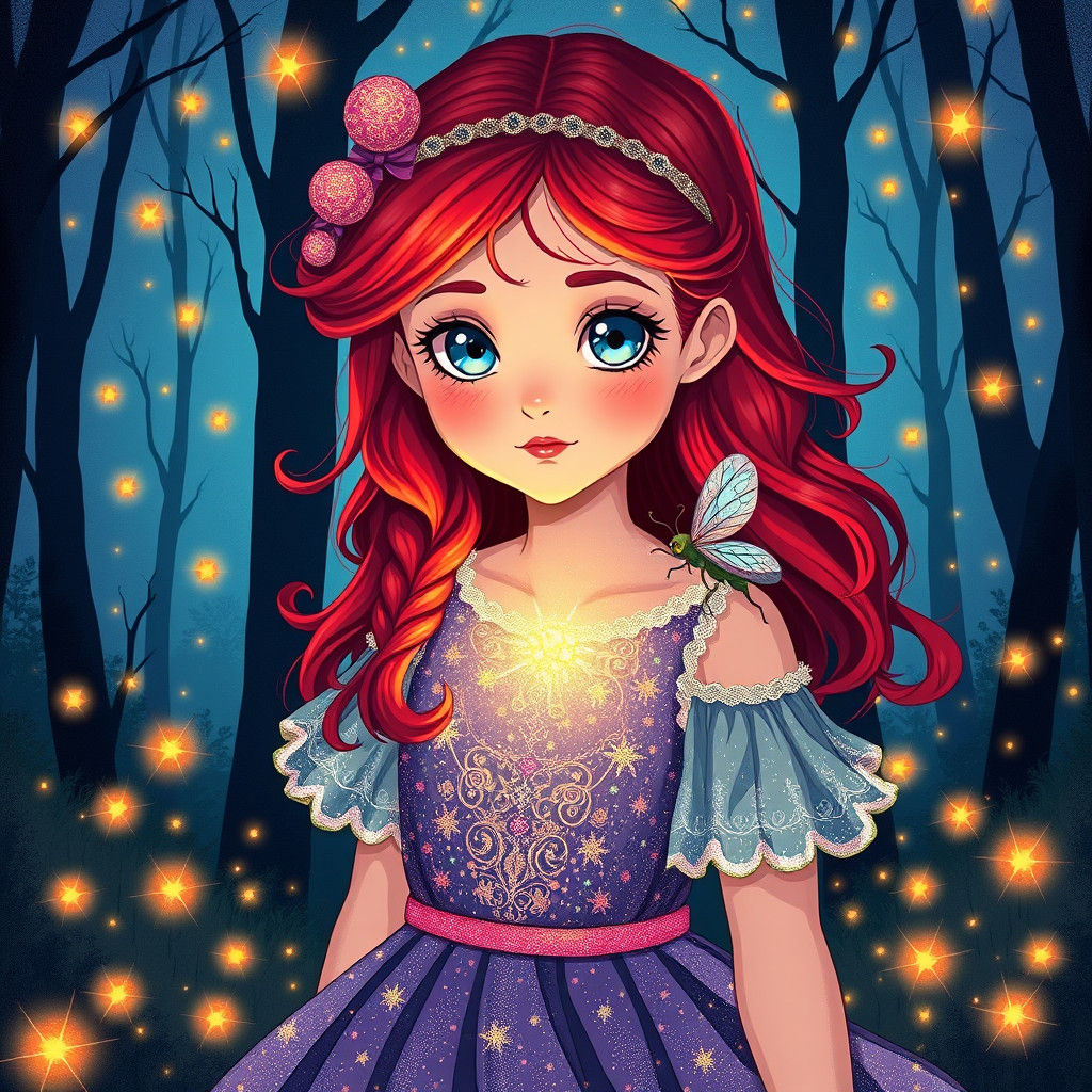 Magical Girl and Firefly Guardian in Pop Art Style