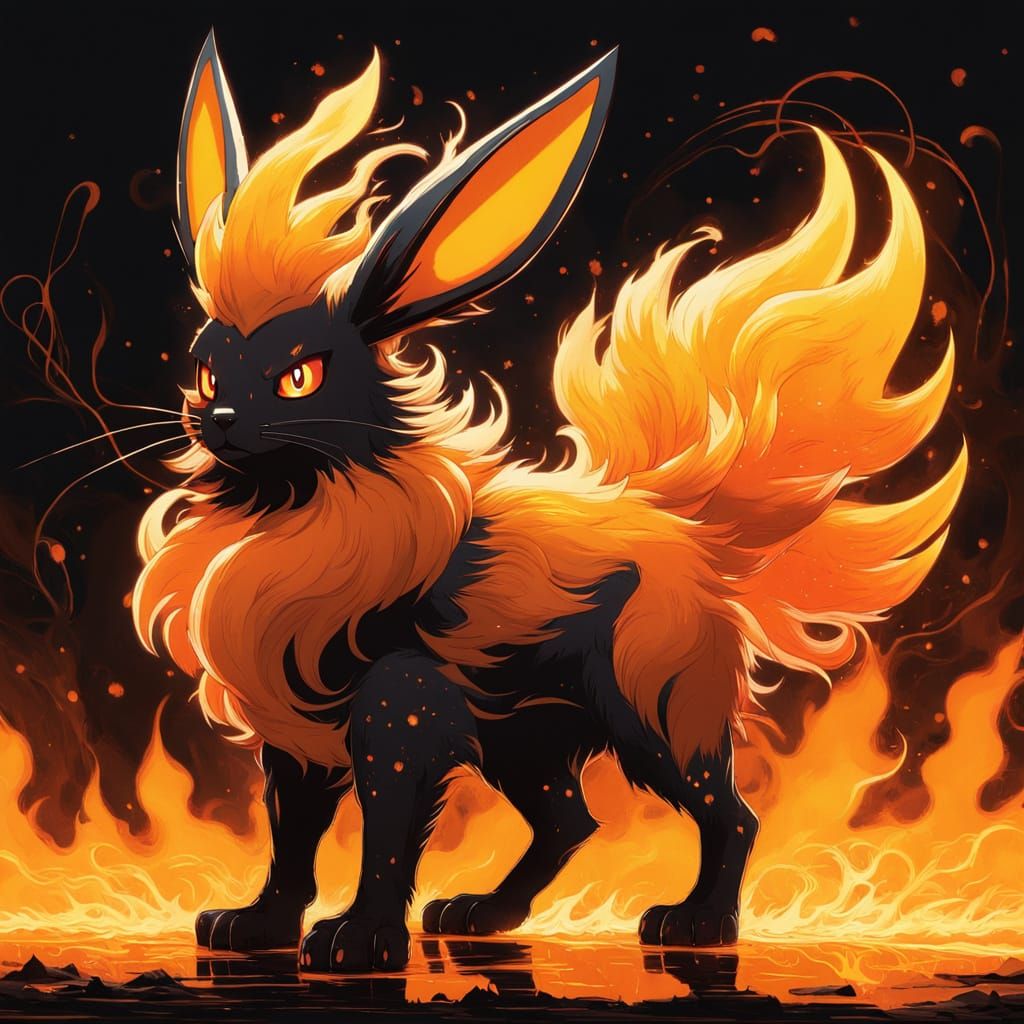Cyberpunk Pokémon in Fiery Mane and Tail