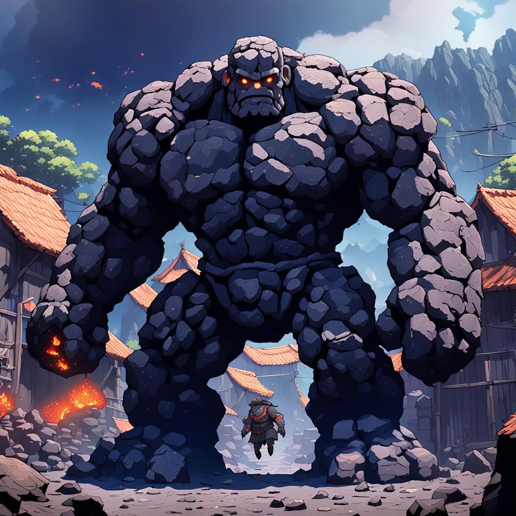 Lava Golem Rampage in Anime Style