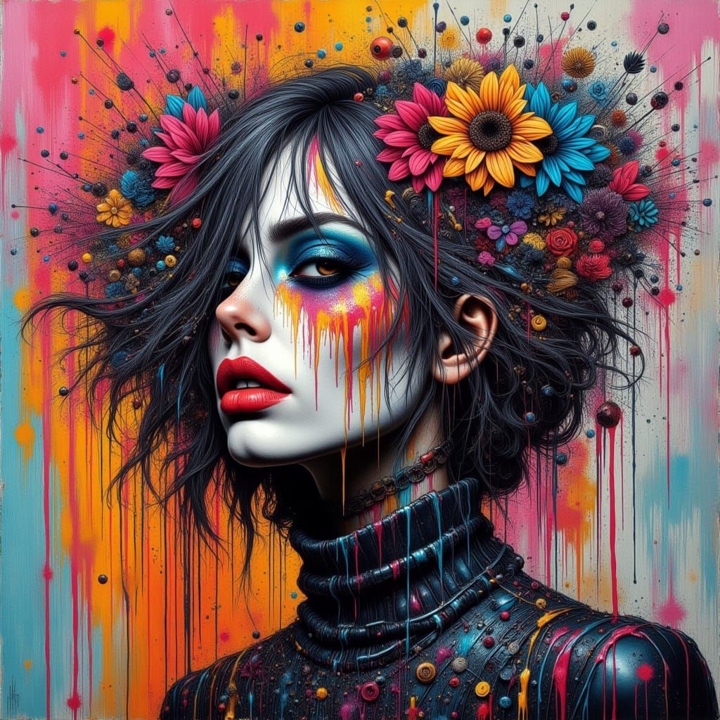 Colorful Polychromatic Graffiti Art with Spray Paint Texture