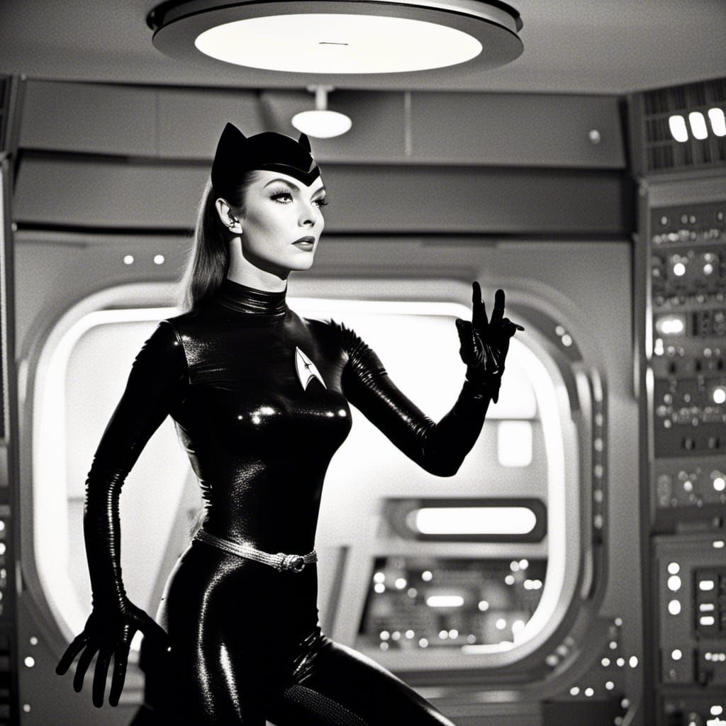 Catwoman in Star Trek Transporter Room: Vintage Photo