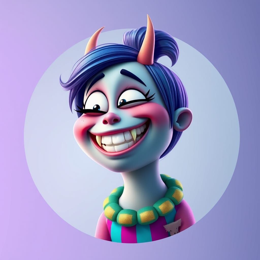 Whimsical Female Cartoon Monster with Neon Accents