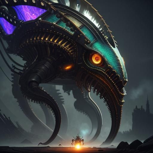 Steampunk Alien Octopus in Faded Polaroid Photograph