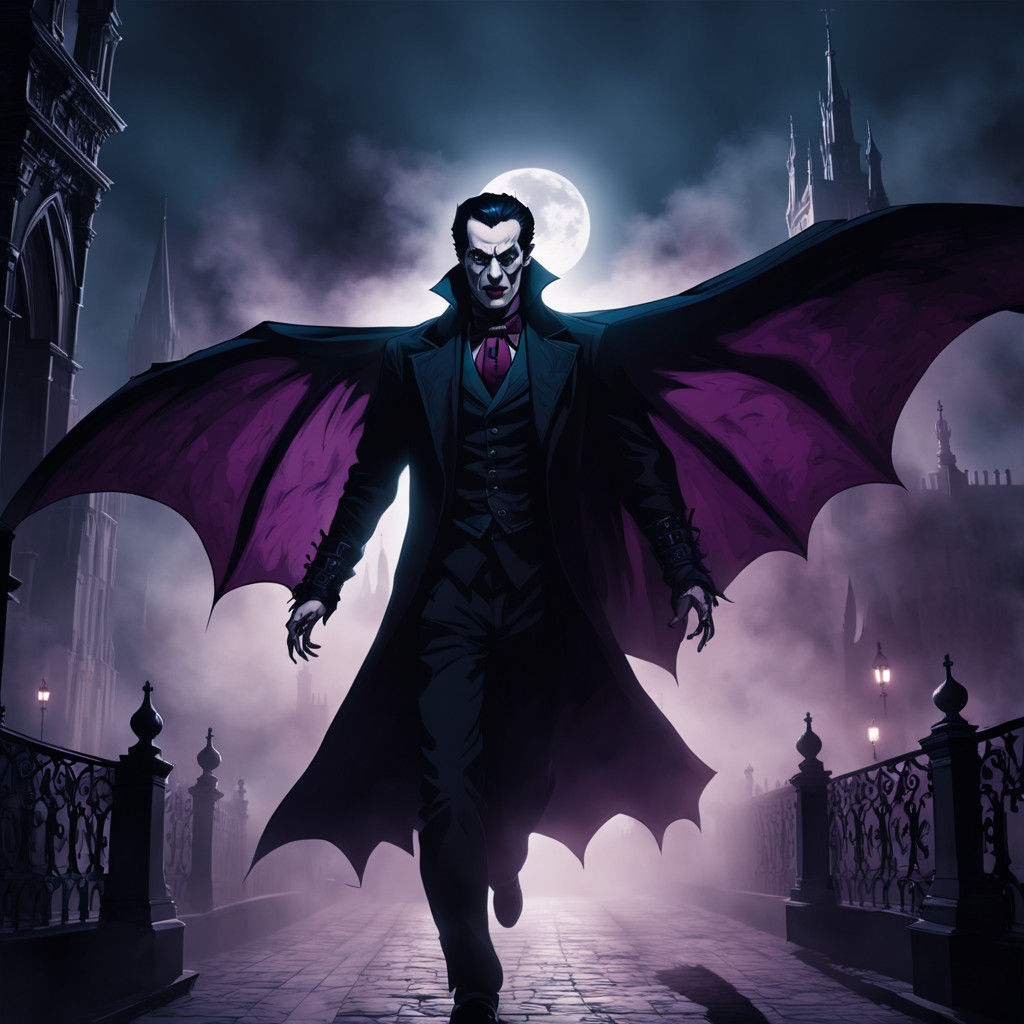 Dracula in a High-Energy Roller Skating Scene with Gothic Ar...