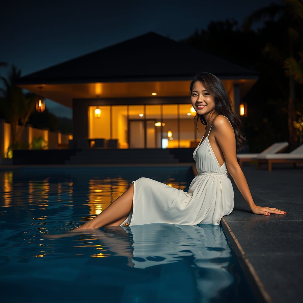 Elegant Woman Surrounded by Luxury and Nature in a Cyberpunk...