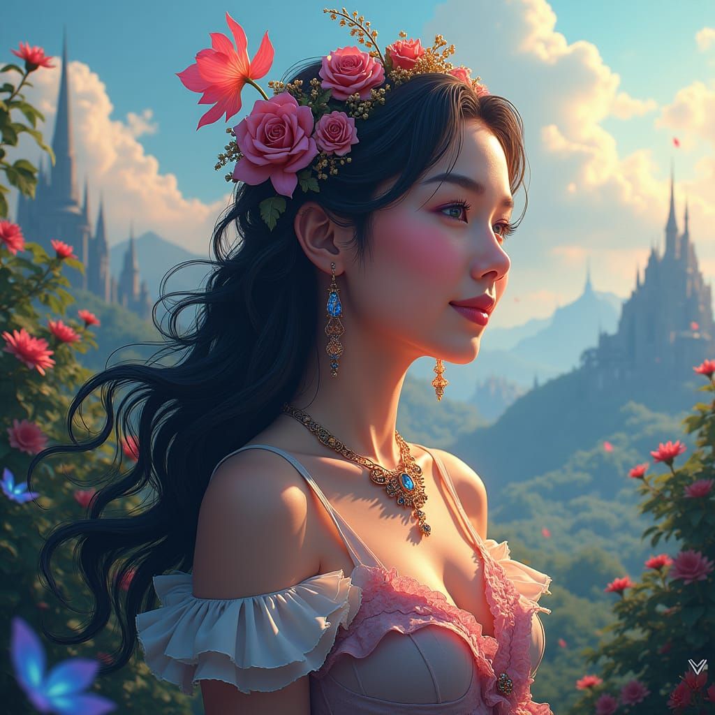 Ethereal Woman in Dreamlike Landscape, Matte Painting