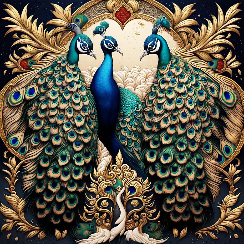 Baroque Peacocks in Celestial Night