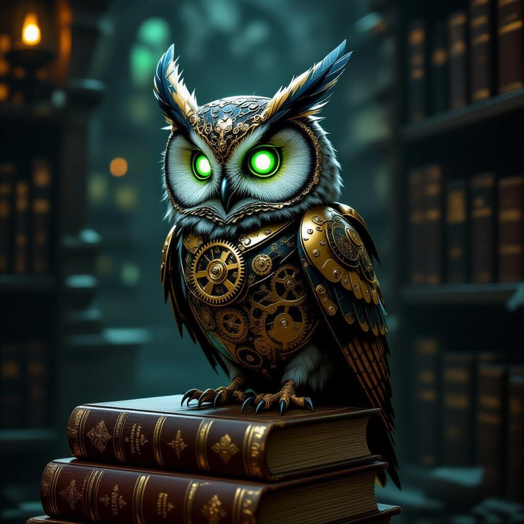 Steampunk Clockwork Owl Imposter on Books