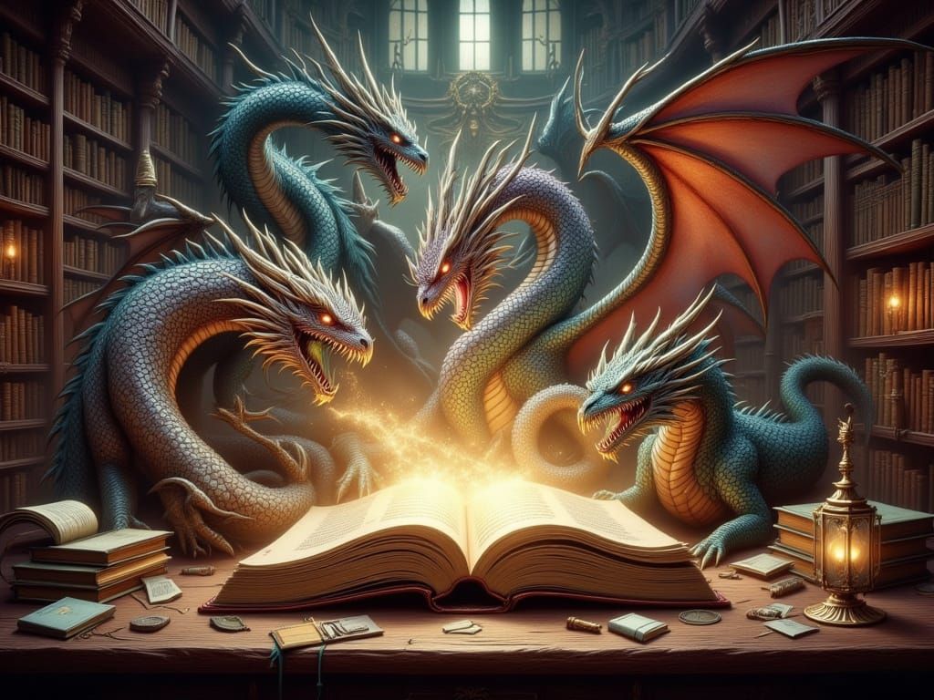 Dragons Emerge from Ancient Tome in Hyperrealistic Fantasy S...