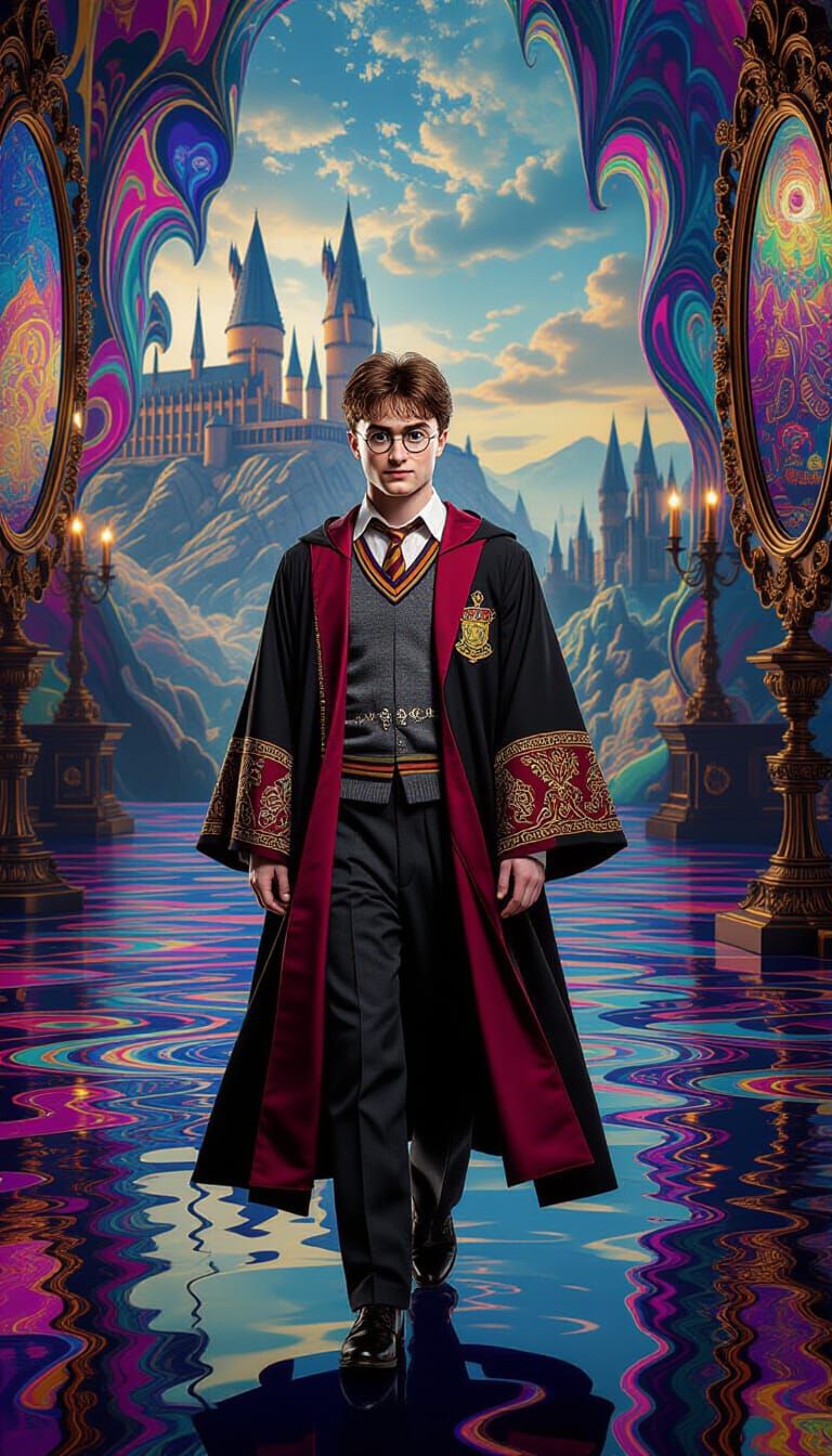 Harry Potter in Surrealist Ballroom as 3D Game Art