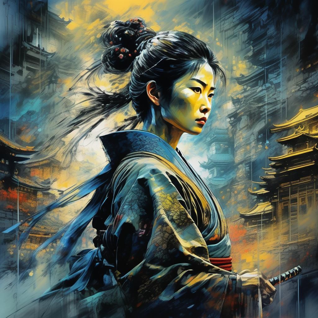 Samurai Woman in Digital Art Style
