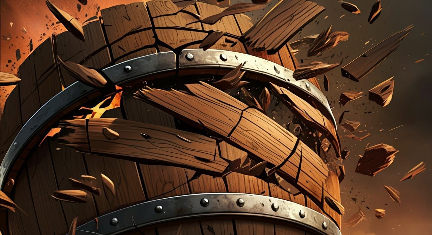 Dramatic Shattering of Wooden Barrel in Realistic Comic Art