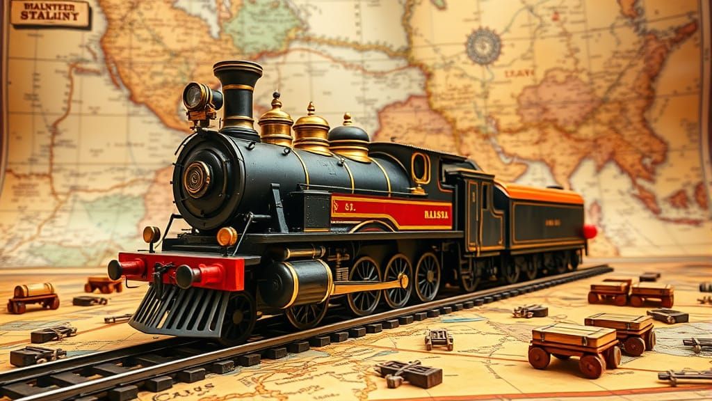 Steam Locomotive Emerges from Pencil on Vintage Map