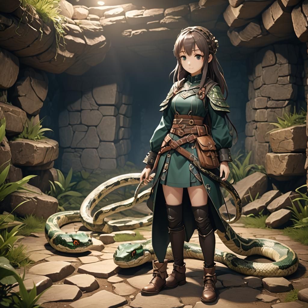 Cute Anime Teen Snake Hybrid in Medieval Setting