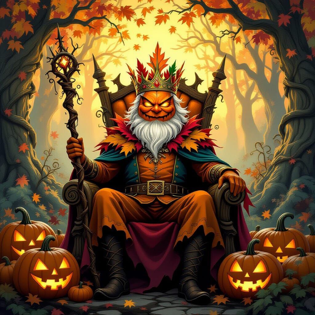 Regal Pumpkin King in Mystical Autumn Forest