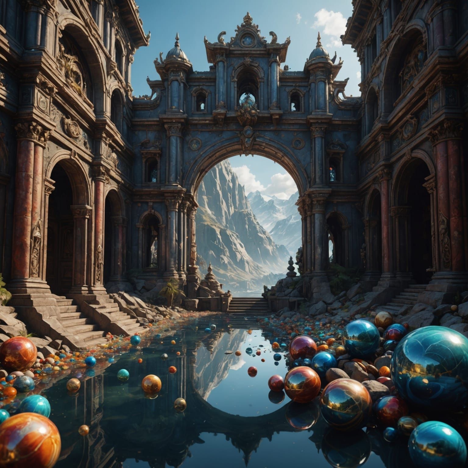 Fantastical Marble Sculpture in Detailed Matte Painting