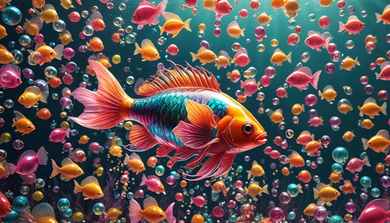 Colorful Fish Jelly Sculpture in Candy Art Style