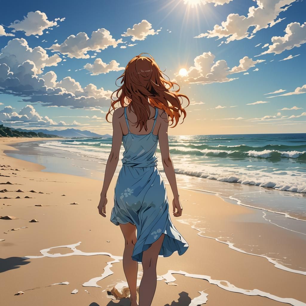 Nami at the Beach in Anime Manga Style