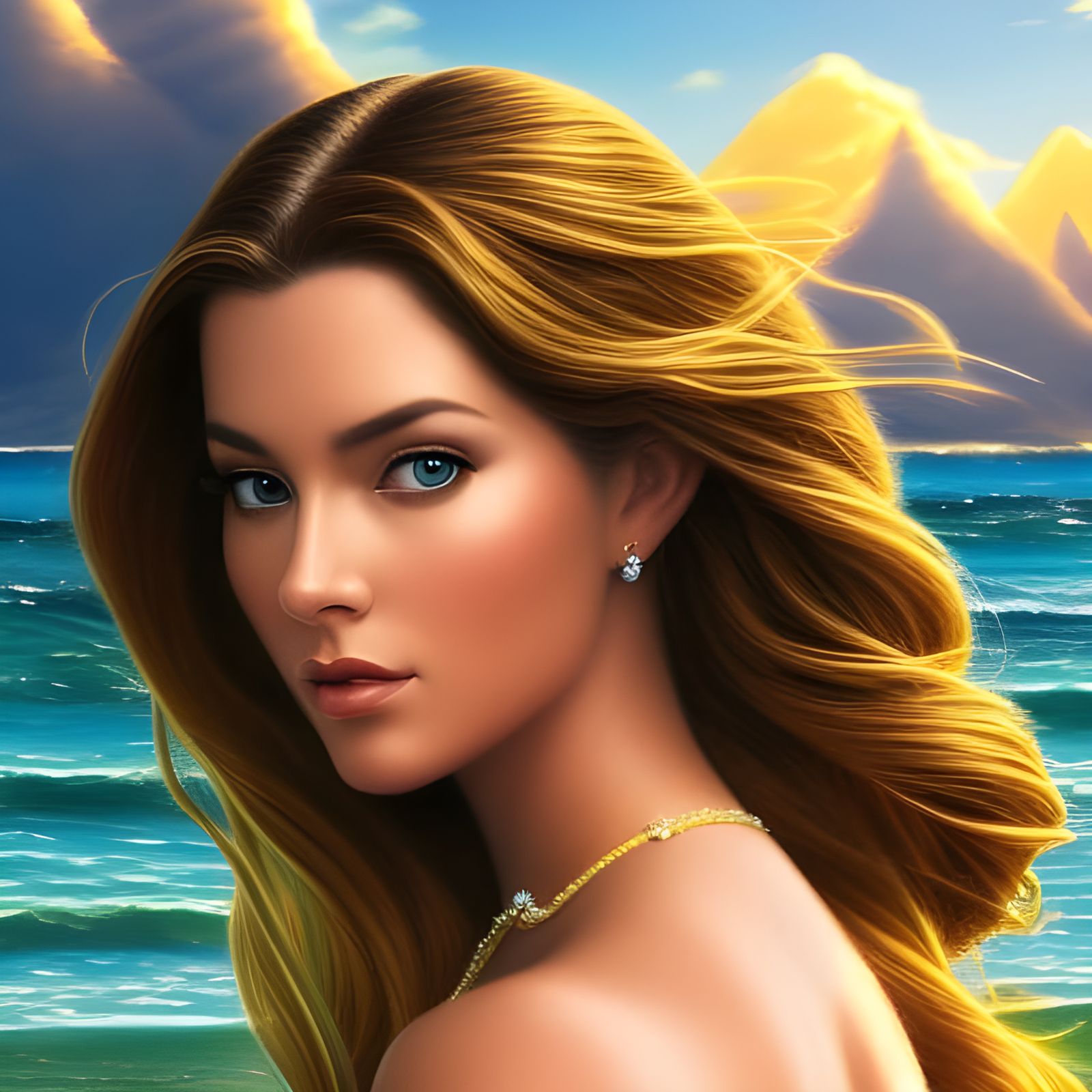 Princess Belle on the Beach: Hyperrealistic Portrait