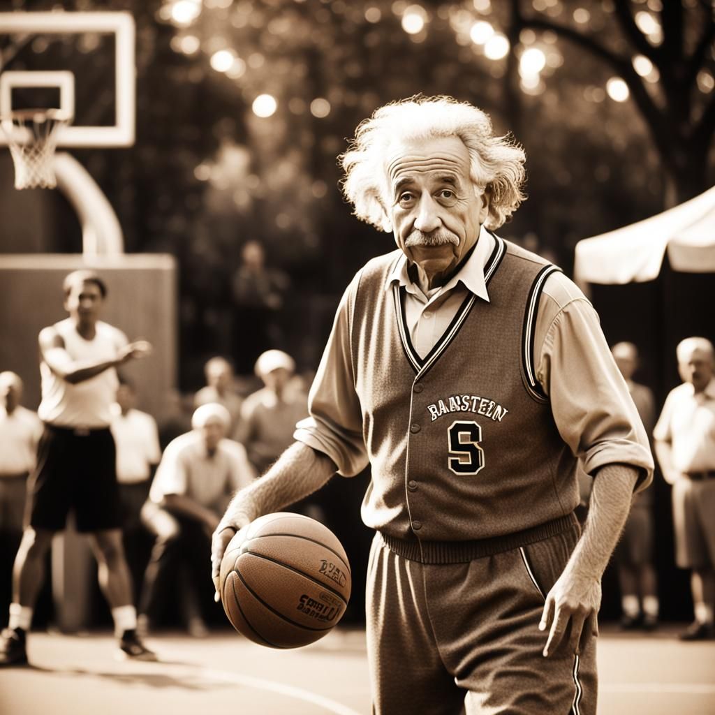 Einstein Plays Basketball: Vintage Sepia Photo