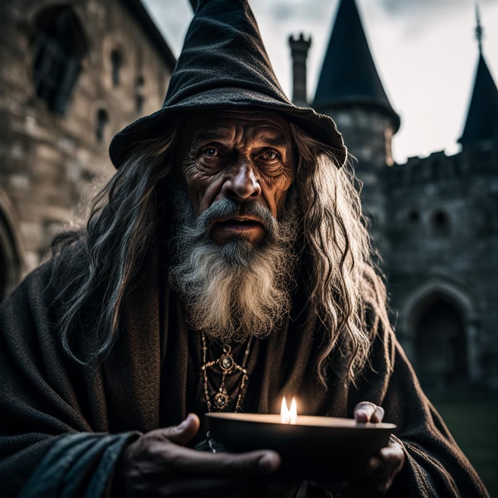 Photorealistic Wizard Werewolf Conjuring Spell