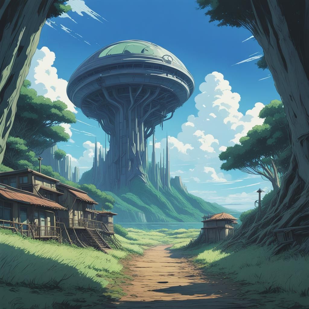 Alien Wasteland in Studio Ghibli Anime Style