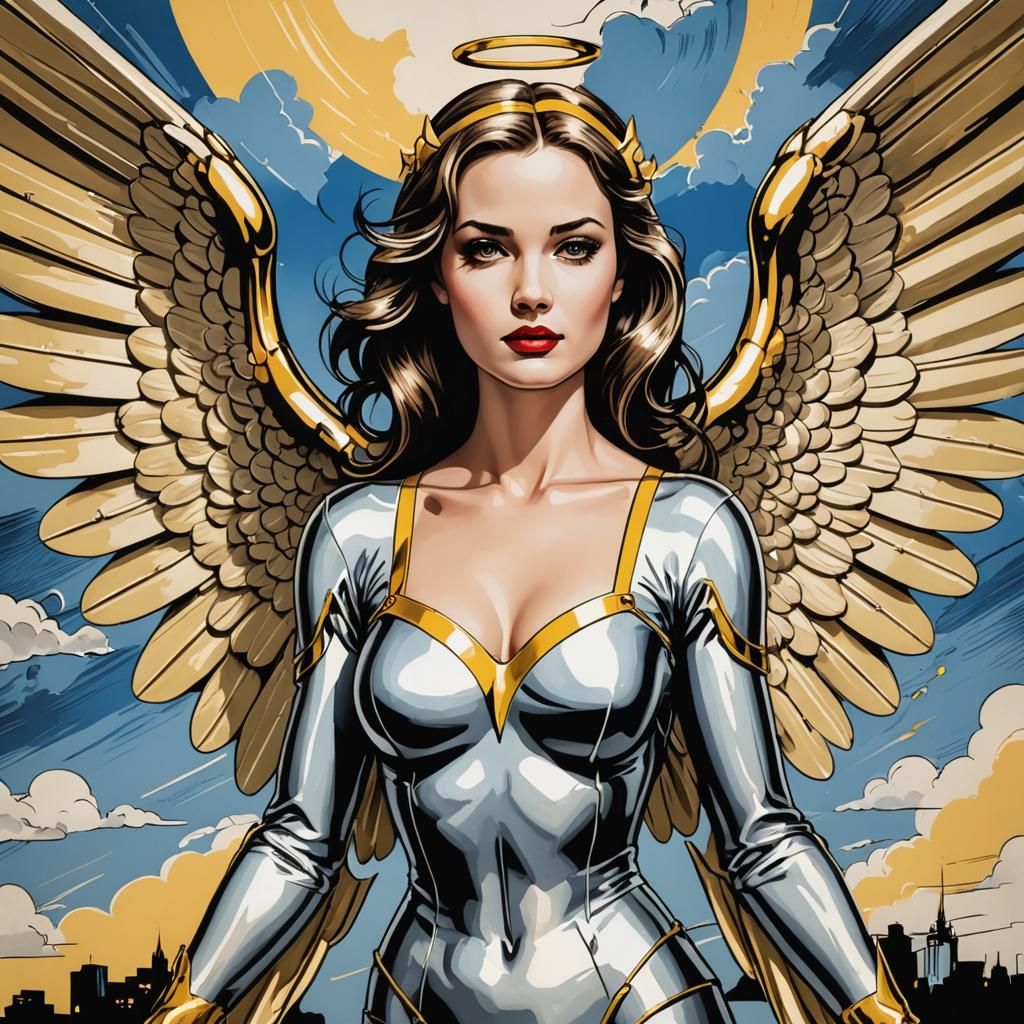 Beautiful female angel with lead latex wings in style of Lic...