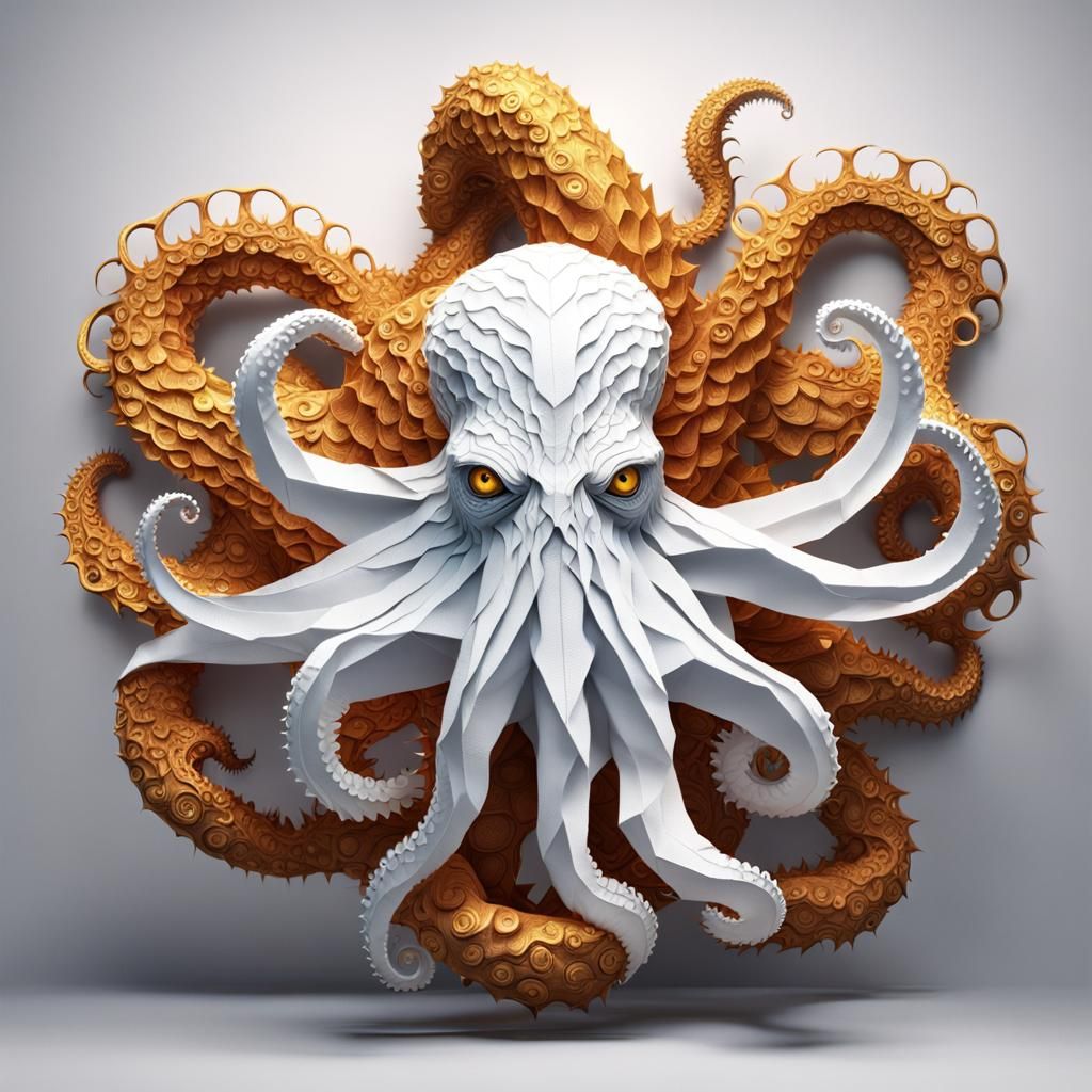 Origami Octopus with Feathery Tentacles