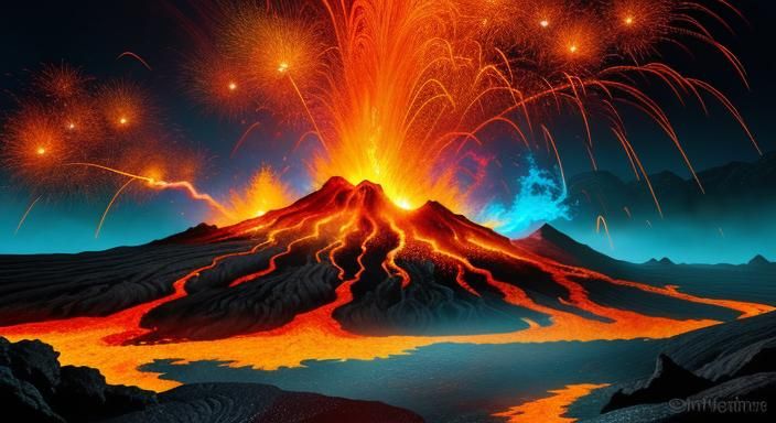 Flammenalb in Volcanic Landscape: Surreal Fantasy Art