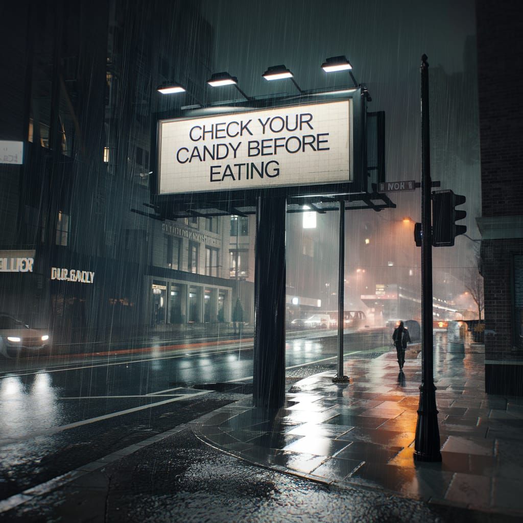 Rainy City Street with Billboard in Cinematic Style