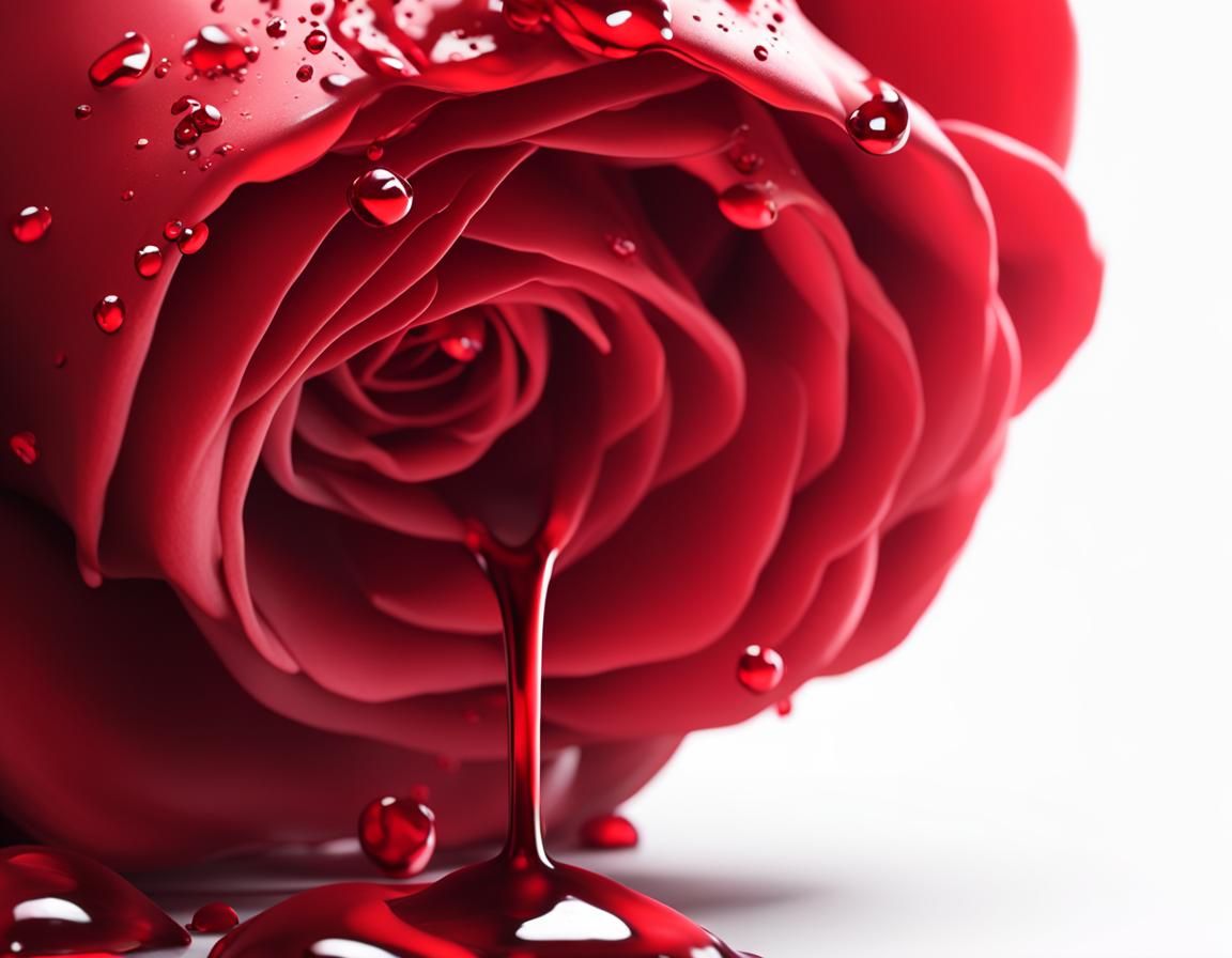 Red Rose with Blood Drops and Spilled Wine