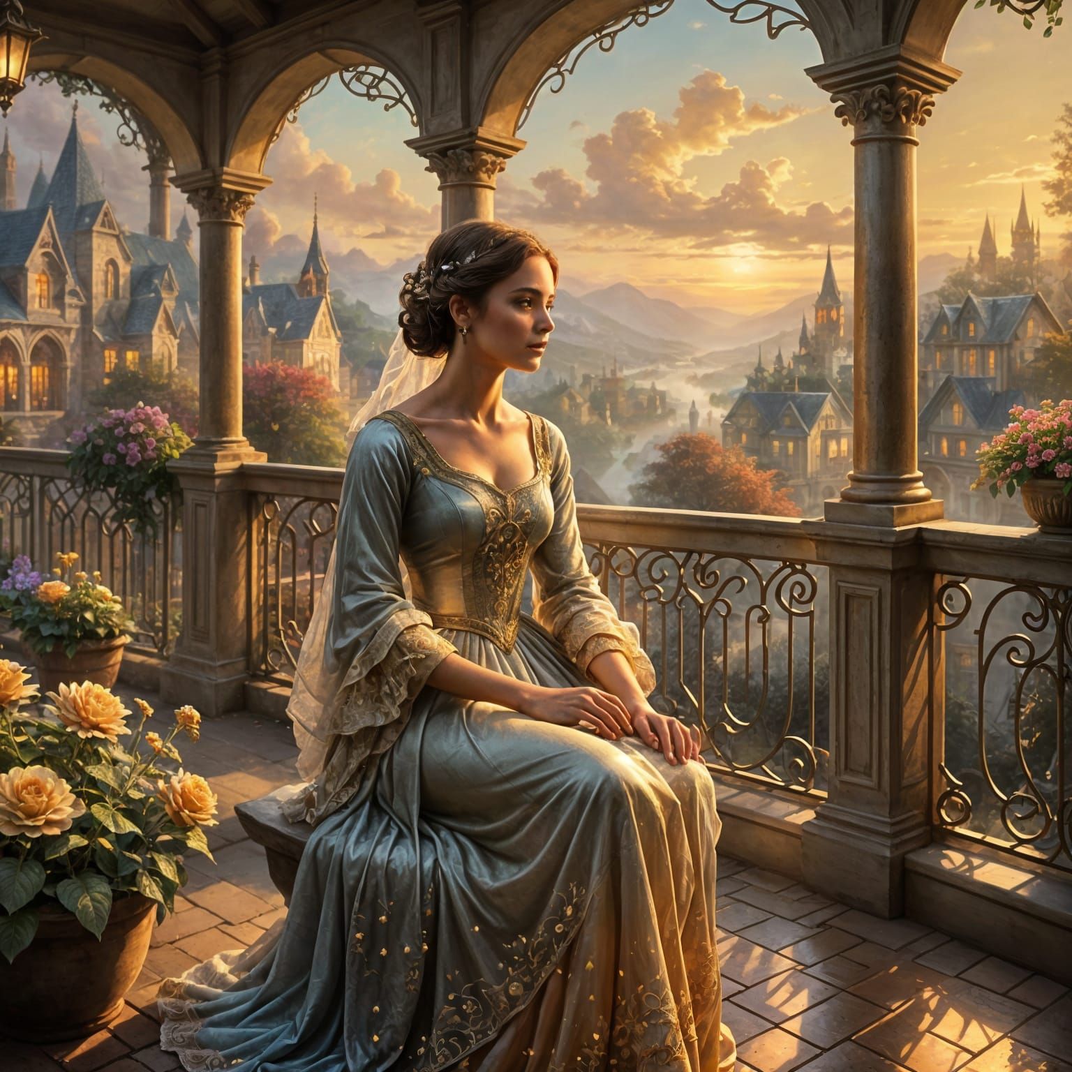 Evening on the terrace  fantasy and abstract background