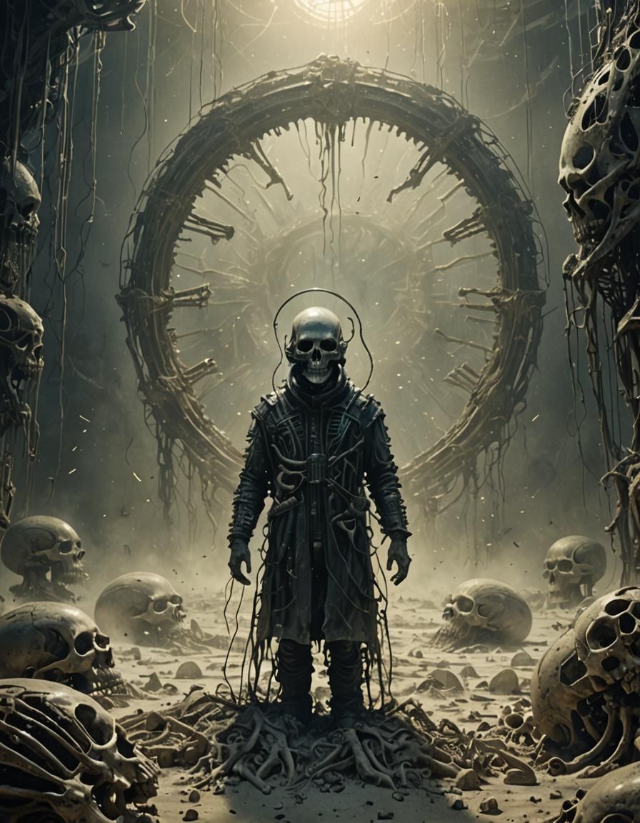 Dystopian Art: Figure Amidst Skeletal Remains
