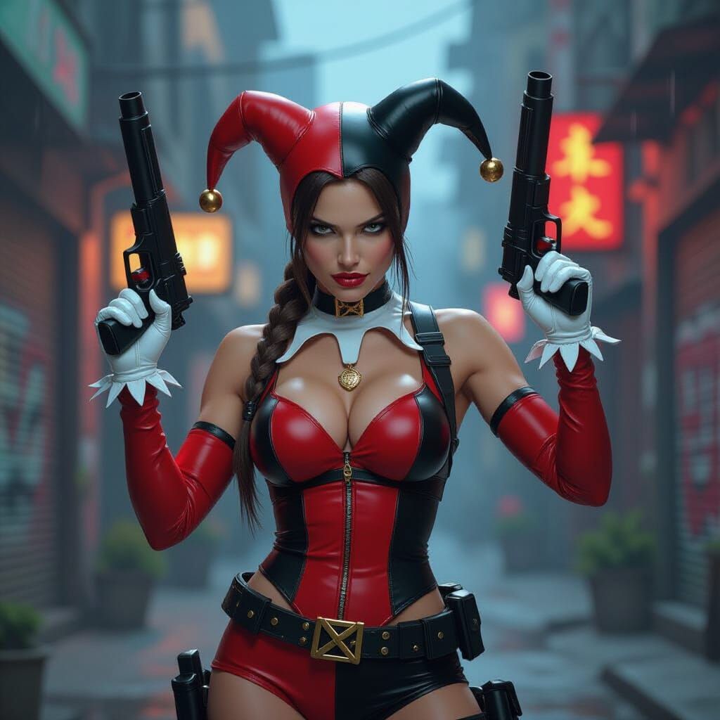 Harlequin Lara Croft With Dual Pistols