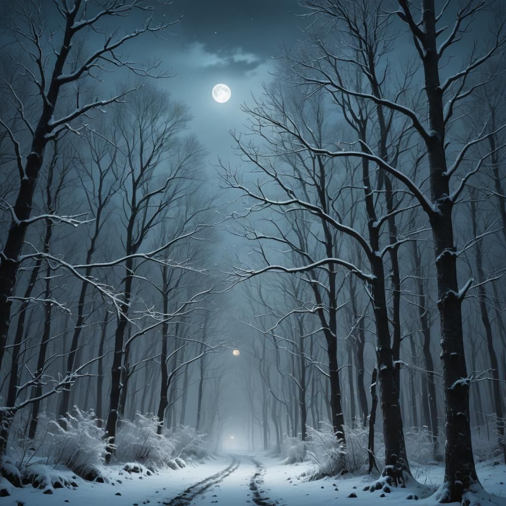 Eerie Midnight Frost Landscape in Dark Fantasy Style