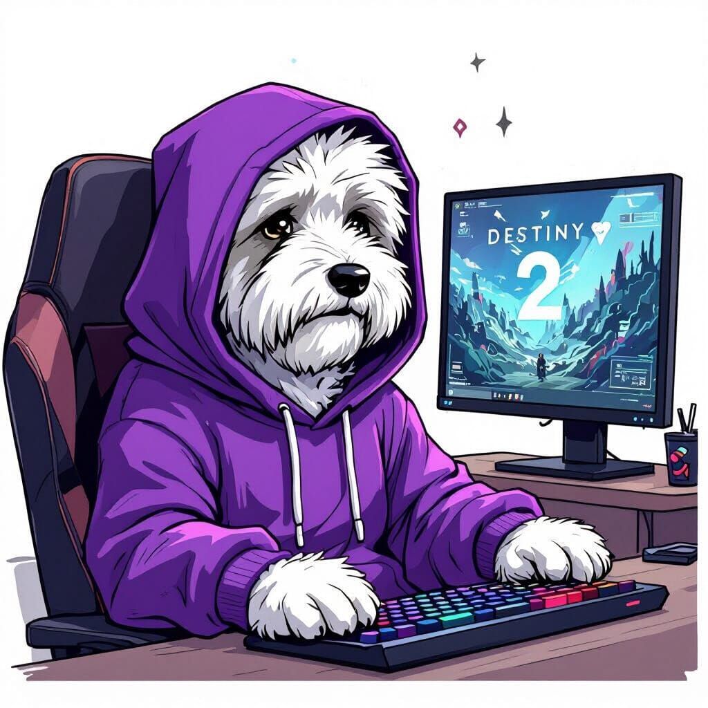 Anime Old English Sheepdog Plays Destiny 2