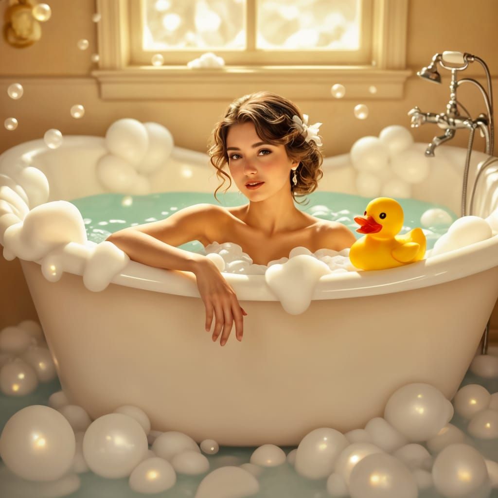 Woman in Bubble Bath, Art Nouveau Style