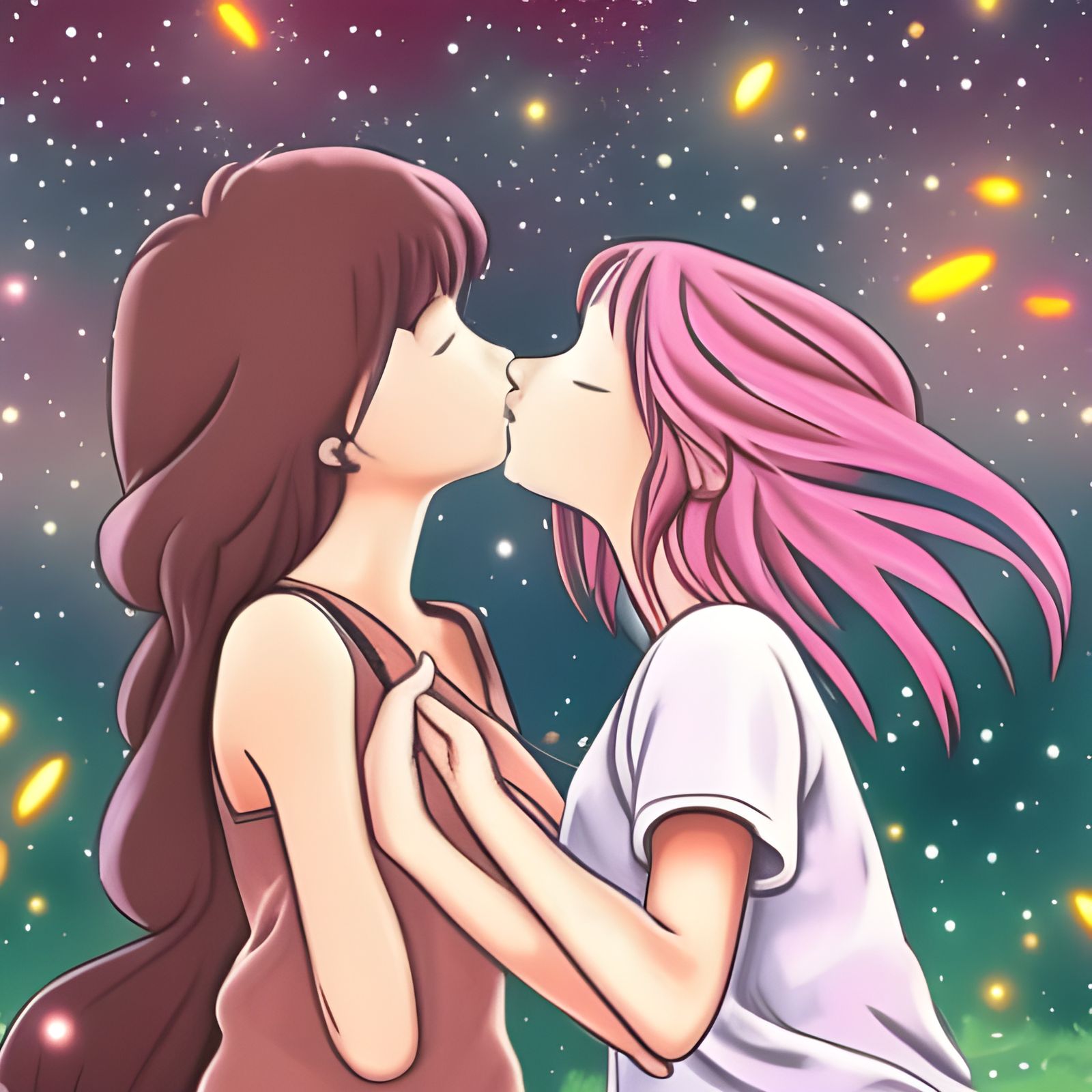 Enchanted Forest: Lesbian Couple in Anime Style