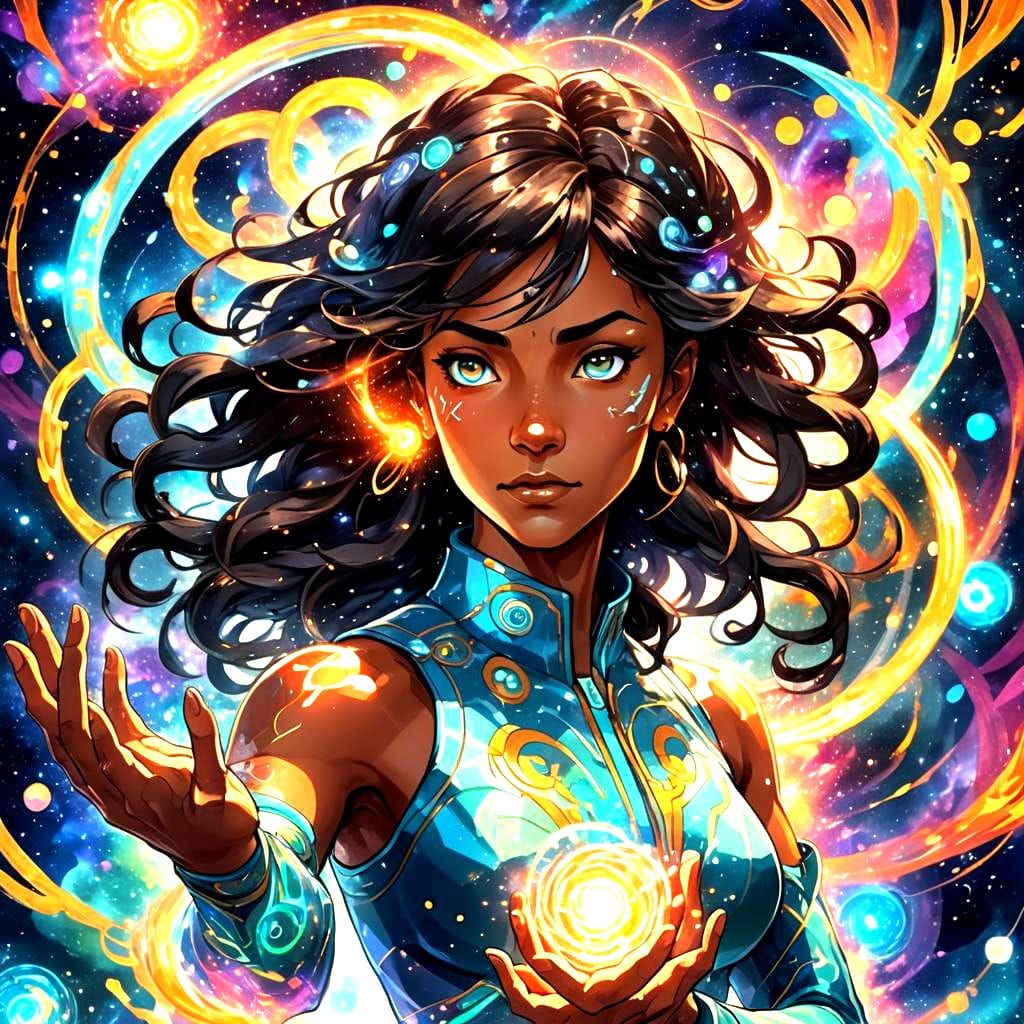 Korra Surrounded by Cosmic Energy in Astral Illustration