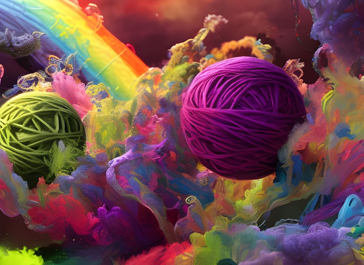 Deconstructed Rainbow Yarn: Hyperdetailed Digital Art