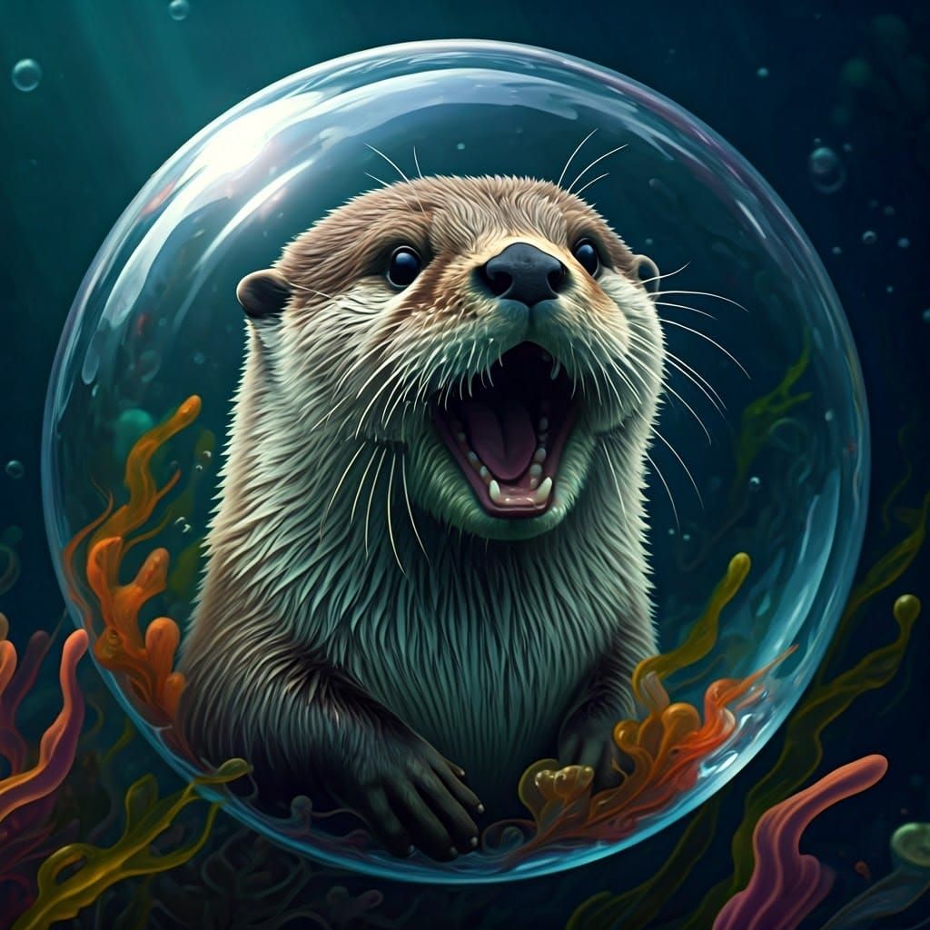 Otter Screaming 'Dave' in Bioluminescent Bubble