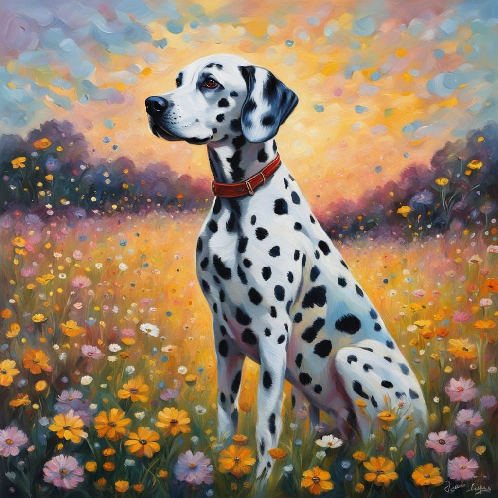 Dalmatian in Golden Hour Meadow Oil Painting