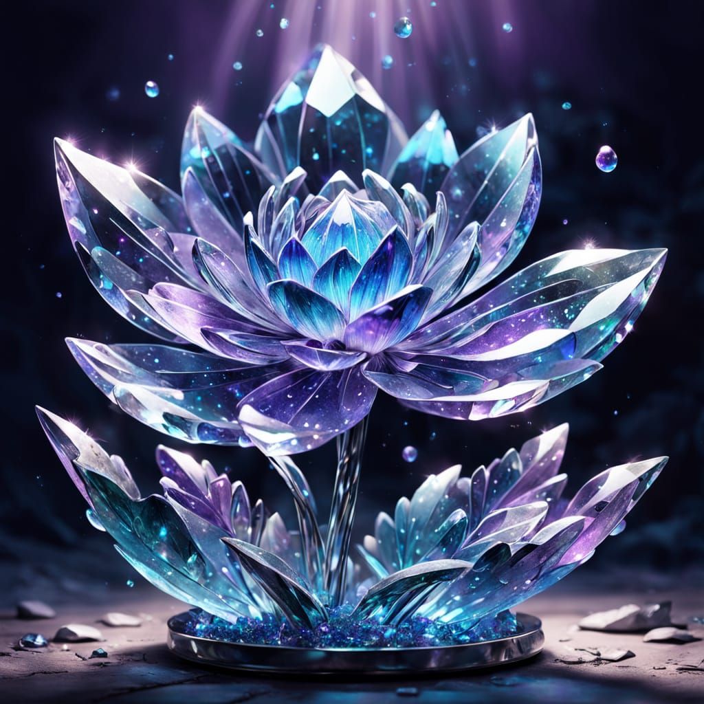 Enchanted Crystal Flower Sculpture in Fantasy Art