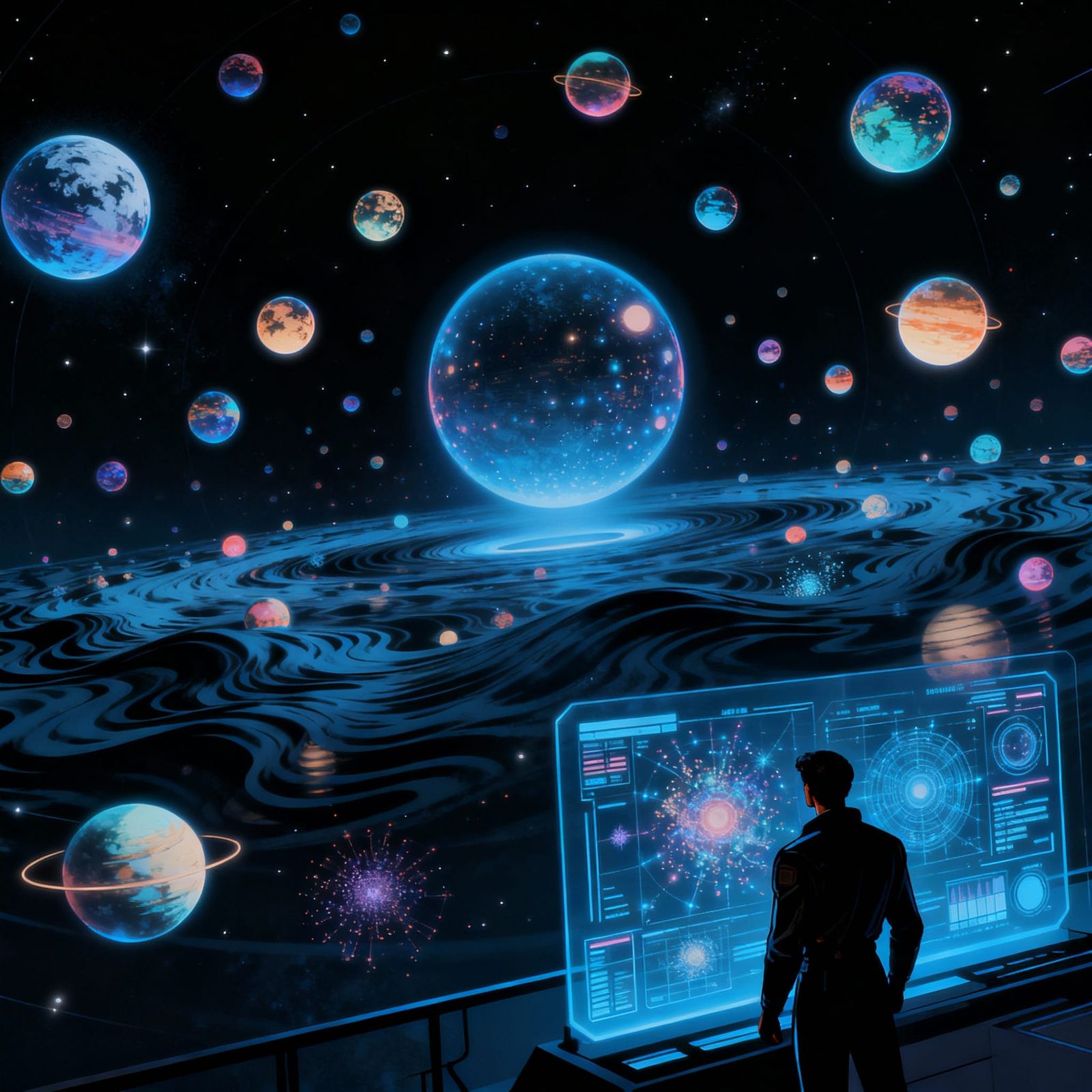 Retro-Futuristic Multiverse Visualization in Noir Style